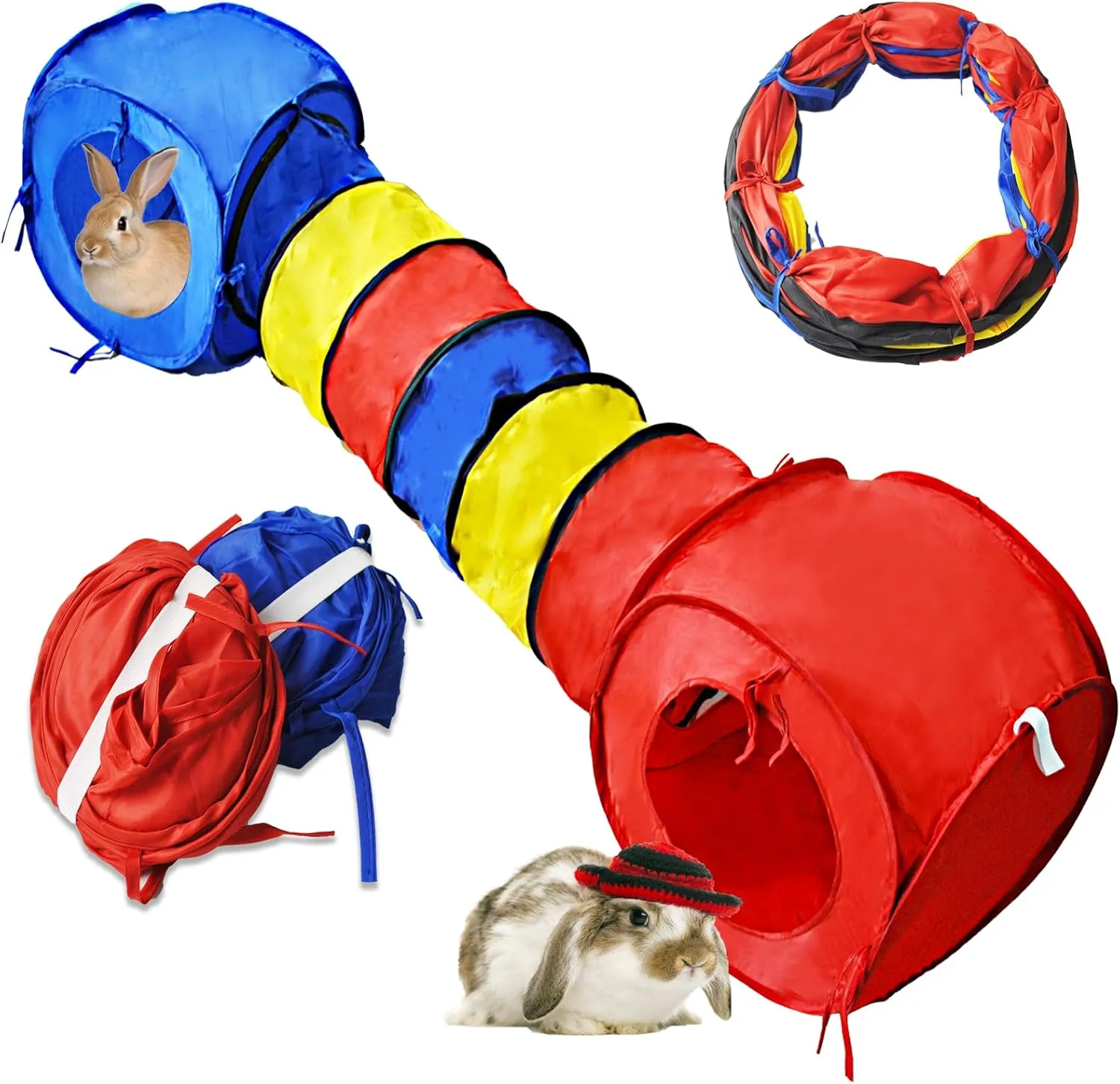 Rabbit Tunnels,Large Rabbit Tunnels for Indoor Bunnies,Collapsible Cat Tube Toys for Indoor Cats,Interactive Bunny Hideout with Rectangular Tent Long Small Animal Play Tube Playground