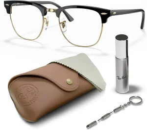 Ray-Ban RB3016 CLUBMASTER Blue-light Clear Square Shape Sunglasses With Eyewear Kit Bundle - Adjustable Nose Pads - Ideal Formal and Casual Wear Square Sunglasses
