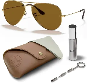 Ray-Ban RB3025 Classic Aviator Shape Sunglasses With Eyewear Kit Bundle - Adjustable Nose Pads - Retro Sunglasses