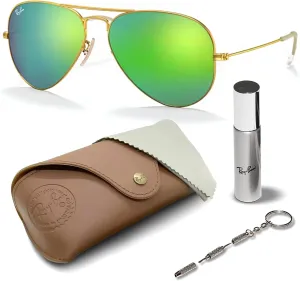 Ray-Ban RB3025 Classic Aviator Shape Sunglasses With Eyewear Kit Bundle - Adjustable Nose Pads - Retro Sunglasses