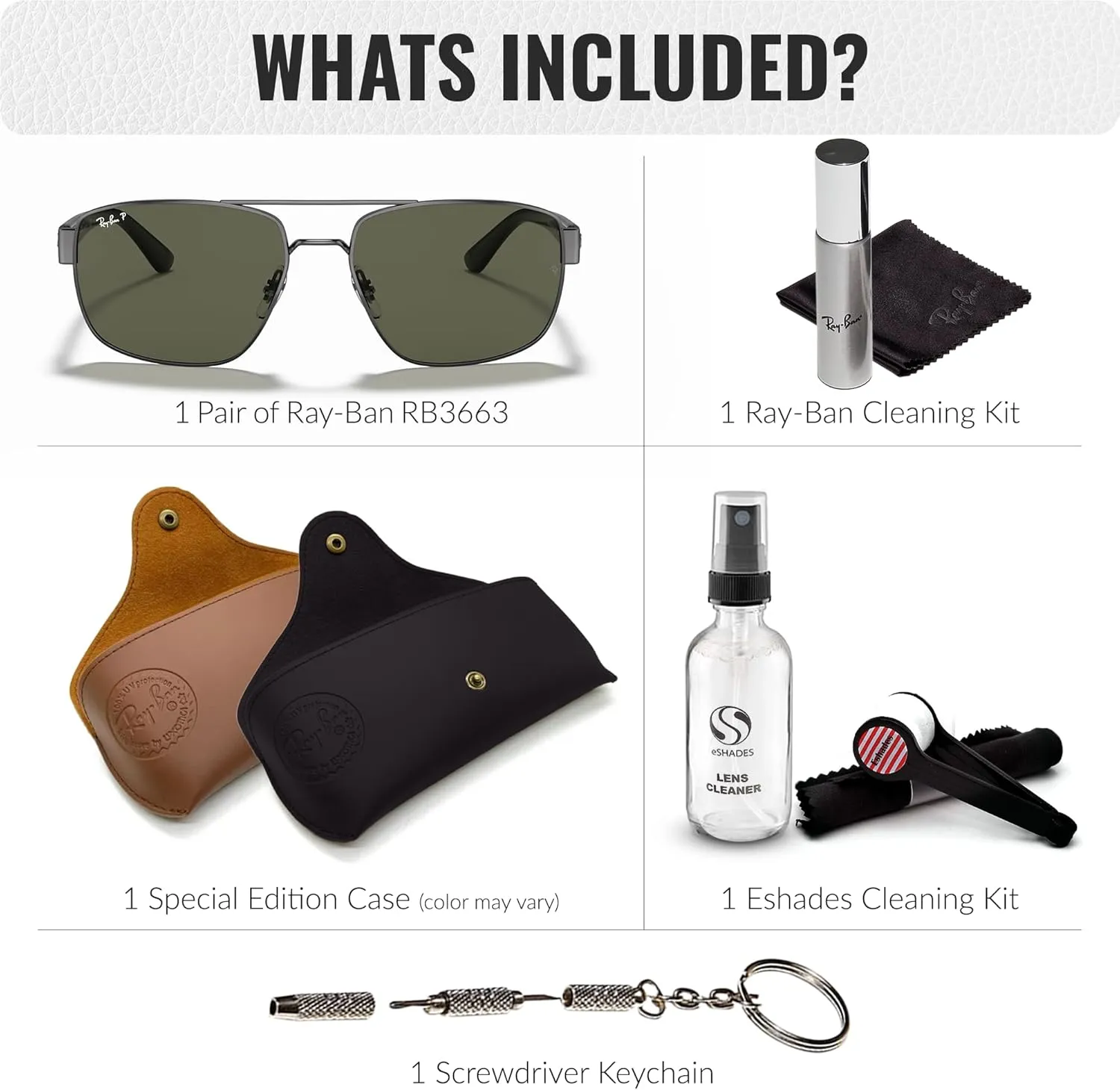 Ray-Ban RB3663 Square Shape Sunglasses With Eyewear Kit Bundle - Adjustable Nose Pads - Square Sunglasses