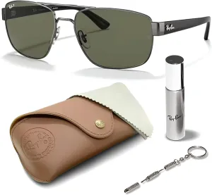 Ray-Ban RB3663 Square Shape Sunglasses With Eyewear Kit Bundle - Adjustable Nose Pads - Square Sunglasses