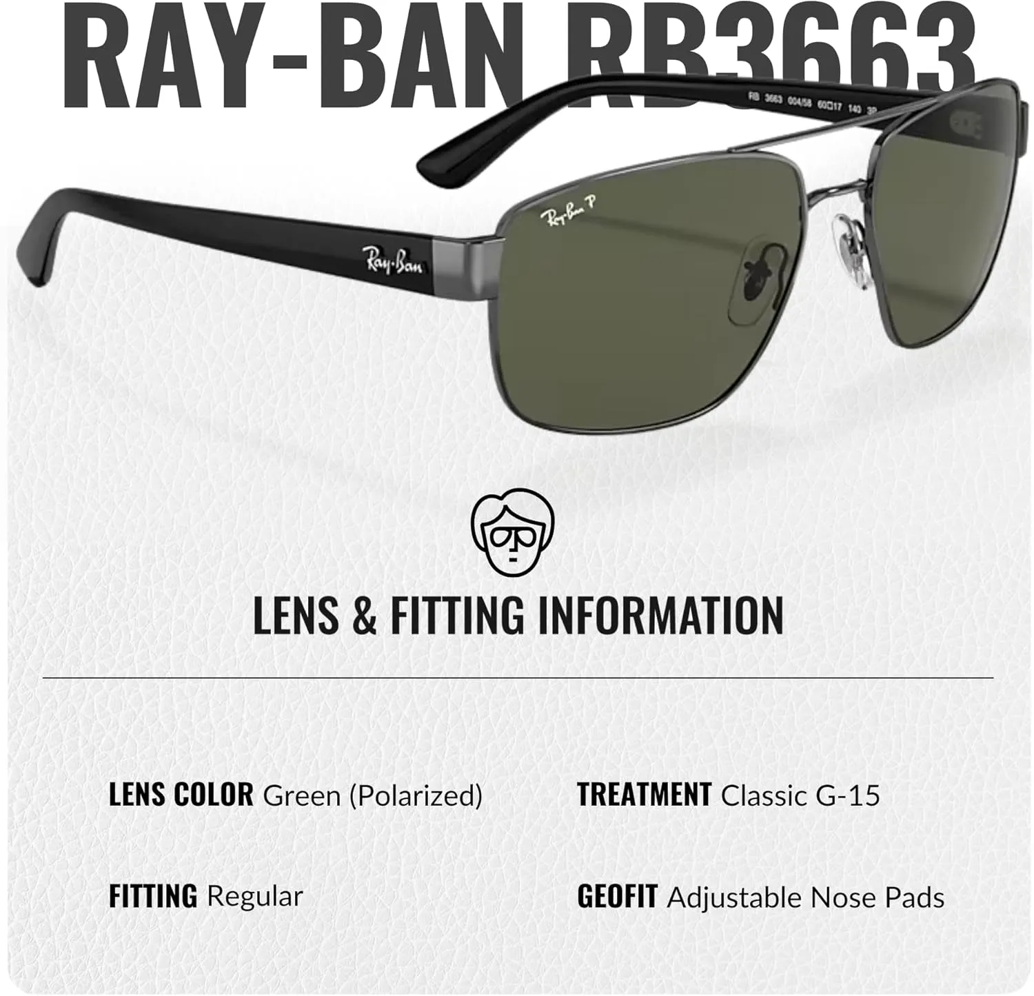 Ray-Ban RB3663 Square Shape Sunglasses With Eyewear Kit Bundle - Adjustable Nose Pads - Square Sunglasses
