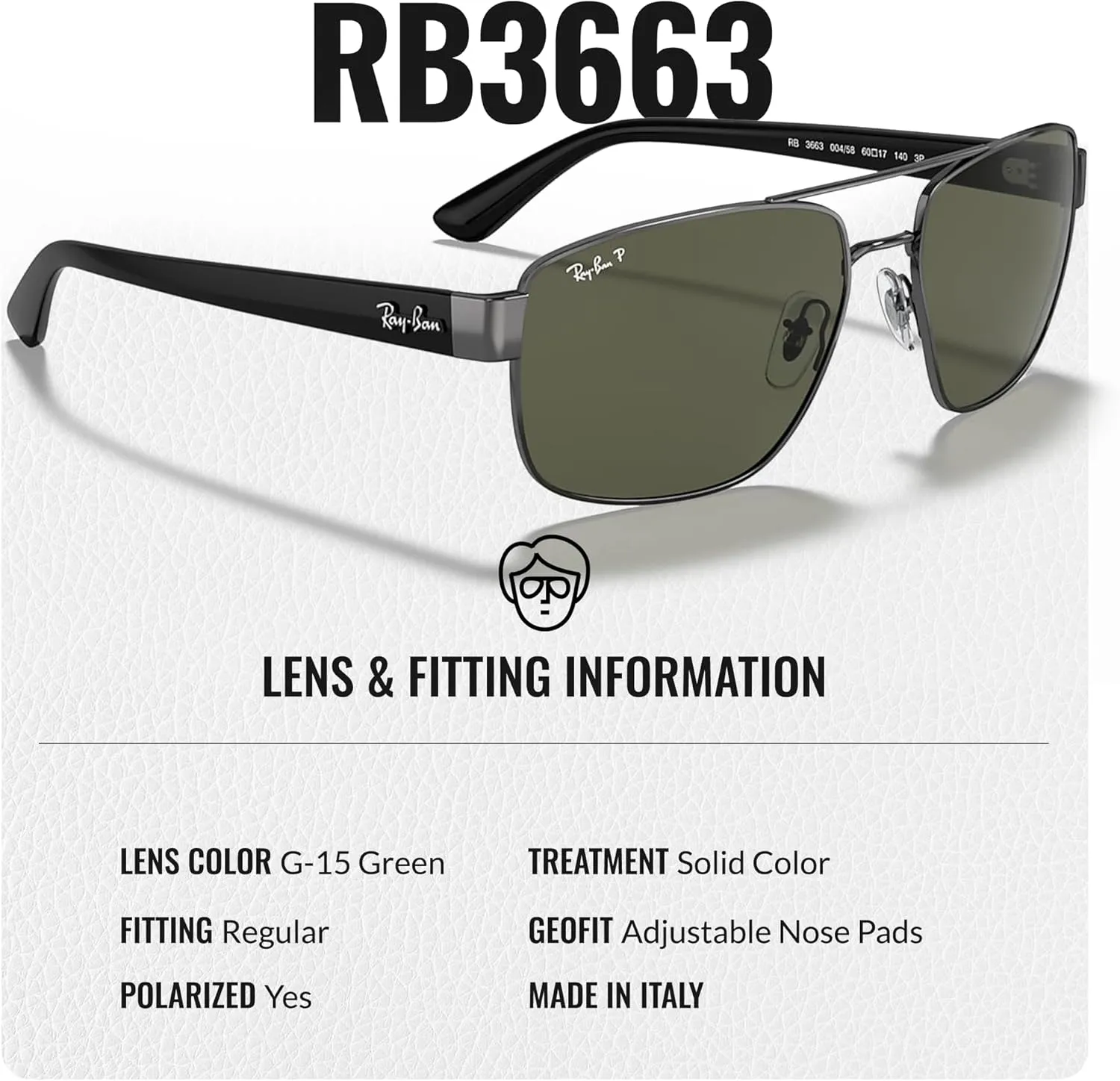 Ray-Ban RB3663 Square Shape Sunglasses With Eyewear Kit Bundle - Adjustable Nose Pads - Square Sunglasses