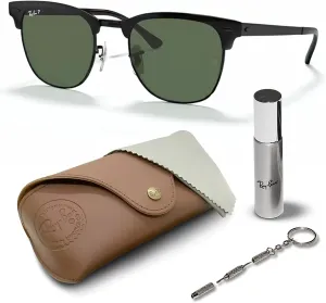 Ray-Ban RB3716 CLUBMASTER Metal Square Shape Sunglasses With Eyewear Kit Bundle - Adjustable Nose Pads - Square Sunglasses
