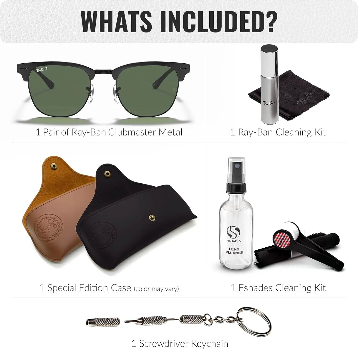 Ray-Ban RB3716 CLUBMASTER Metal Square Shape Sunglasses With Eyewear Kit Bundle - Adjustable Nose Pads - Square Sunglasses