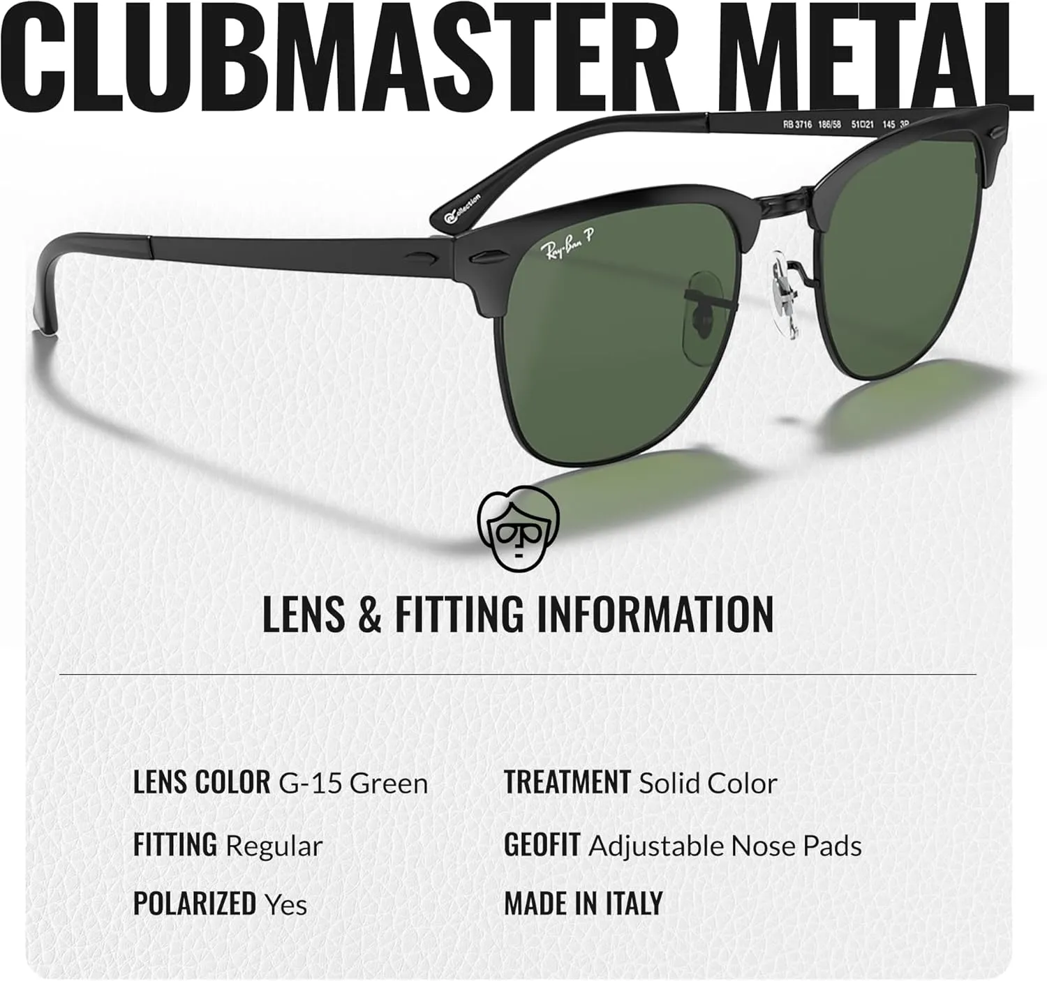 Ray-Ban RB3716 CLUBMASTER Metal Square Shape Sunglasses With Eyewear Kit Bundle - Adjustable Nose Pads - Square Sunglasses