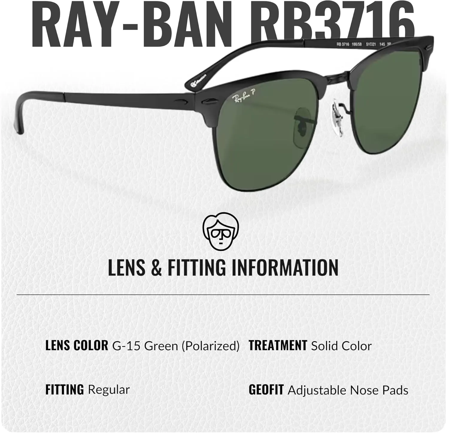 Ray-Ban RB3716 CLUBMASTER Metal Square Shape Sunglasses With Eyewear Kit Bundle - Adjustable Nose Pads - Square Sunglasses