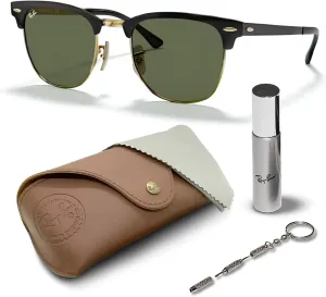 Ray-Ban RB3716 CLUBMASTER Metal Square Shape Sunglasses With Eyewear Kit Bundle - Adjustable Nose Pads - Square Sunglasses