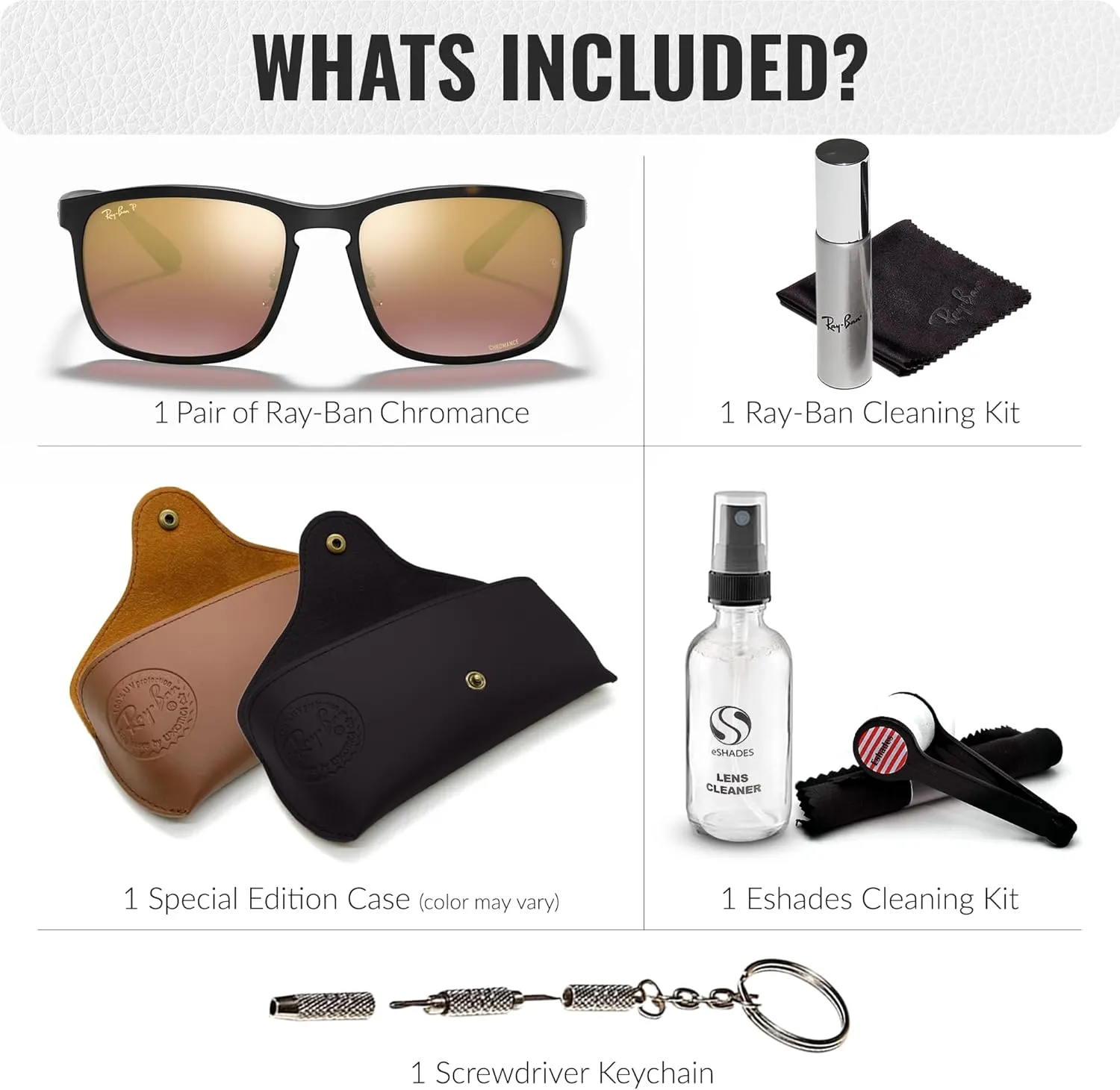 Ray-Ban RB4264 CHROMANCE Square Shape Sunglasses With Eyewear Kit Bundle - Adjustable Nose Pads - Square Sunglasses