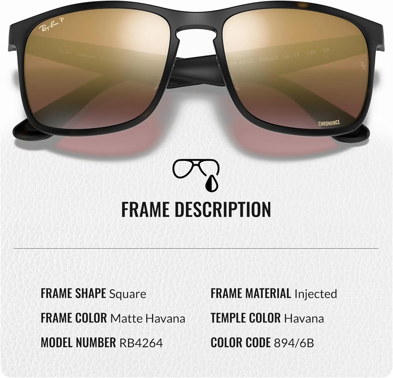 Ray-Ban RB4264 CHROMANCE Square Shape Sunglasses With Eyewear Kit Bundle - Adjustable Nose Pads - Square Sunglasses