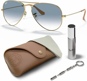 Ray-Ban RB3025 Classic Gradient Aviator Shape Sunglasses With Eyewear Kit Bundle - Adjustable Nose Pads - Retro Sunglasses