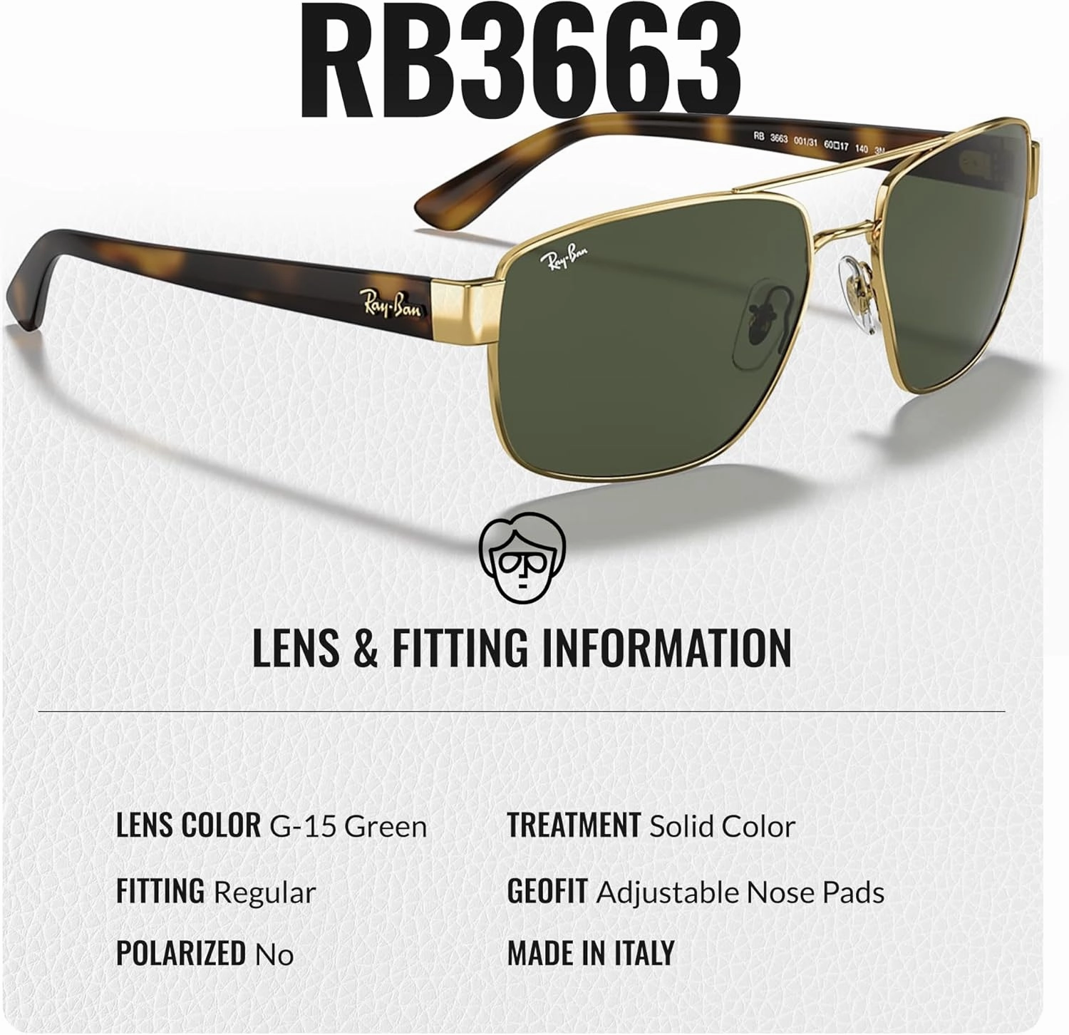Ray-Ban RB3663 Square Shape Sunglasses With Eyewear Kit Bundle - Adjustable Nose Pads - Square Sunglasses