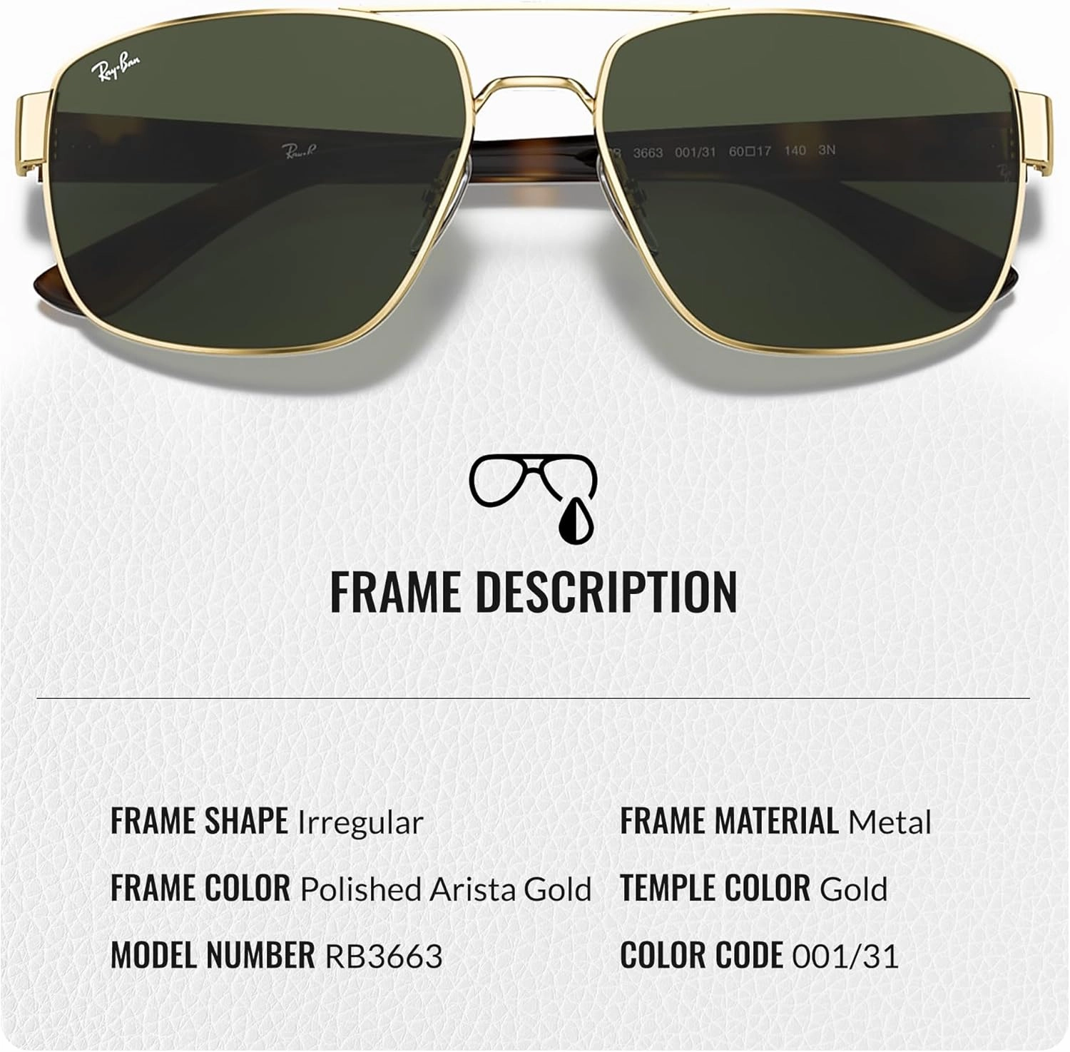 Ray-Ban RB3663 Square Shape Sunglasses With Eyewear Kit Bundle - Adjustable Nose Pads - Square Sunglasses