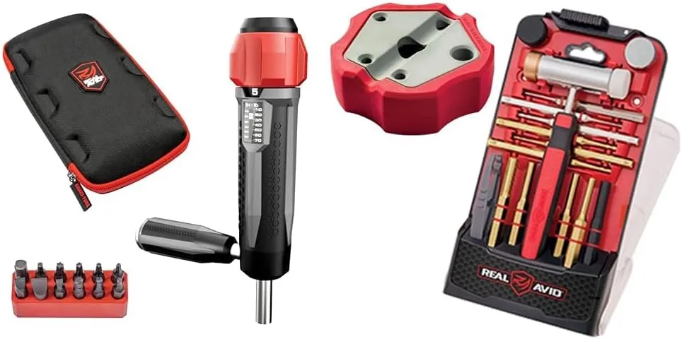 Real Avid Gunsmithing Torque Wrench Kit | All in One Torq Driver Tool with Screwdriver Bit Set & Brass Punch Set & Hammer   Non-Slip Magnetic Bench Block | 7 Premium Brass Pin Punches