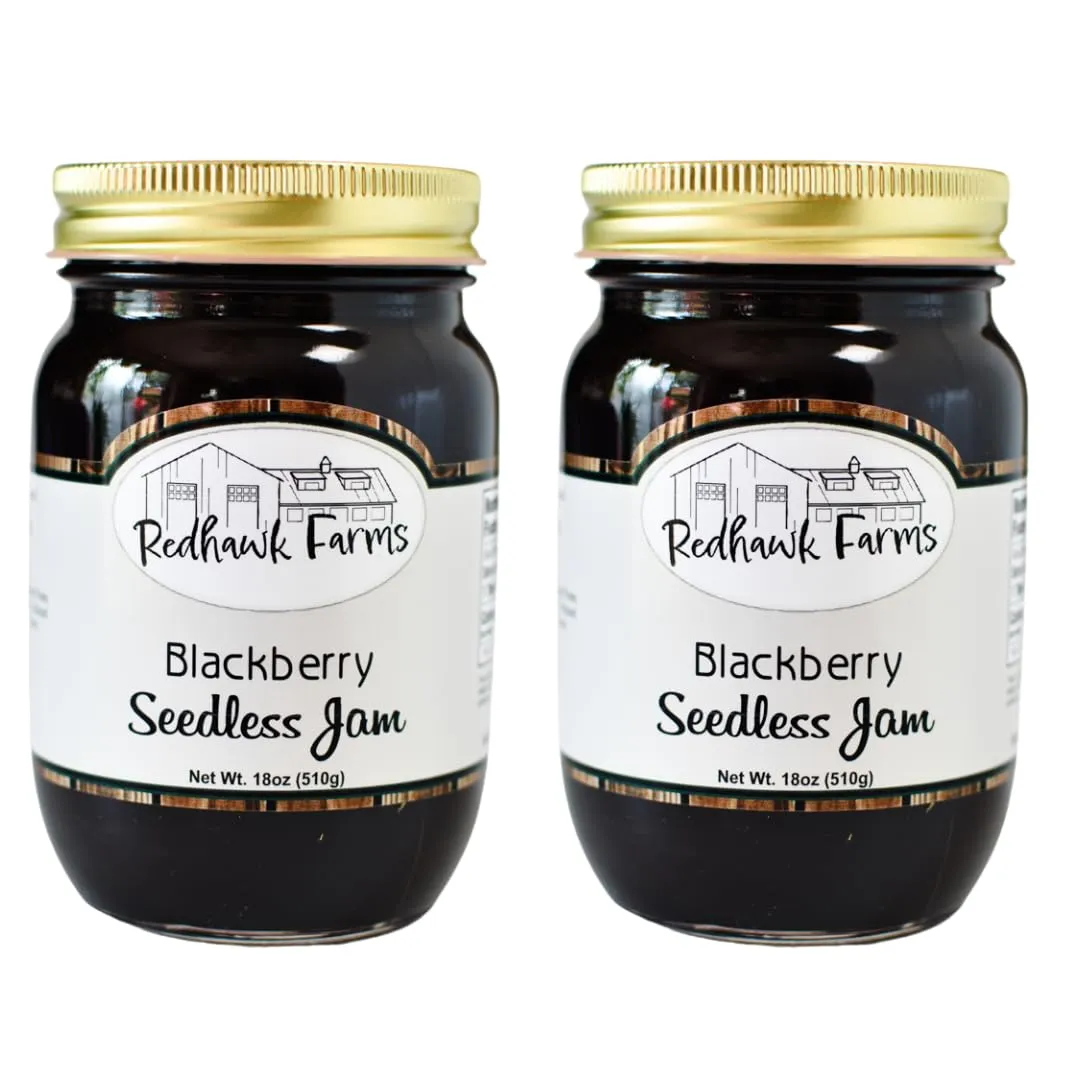 Redhawk Farms Seedless Blackberry Jam - All-Natural Blackberry Preserves with No Artificial Flavors, Sweeteners or Preservatives - Non-GMO & Gluten Free - Homemade Jams, Jellies, & Preserves (18 Oz, Pack of 2)