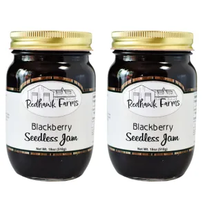 Redhawk Farms Seedless Blackberry Jam - All-Natural Blackberry Preserves with No Artificial Flavors, Sweeteners or Preservatives - Non-GMO & Gluten Free - Homemade Jams, Jellies, & Preserves (18 Oz, Pack of 2)