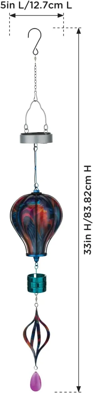 Regal Art & Gift Hot Air Balloon Solar Lantern – Hanging Solar-Powered LED Lights, Waterproof Portable Decorative Outdoor Lamp Made of Metal & Glass for Garden, Patios & Pathway – Multi