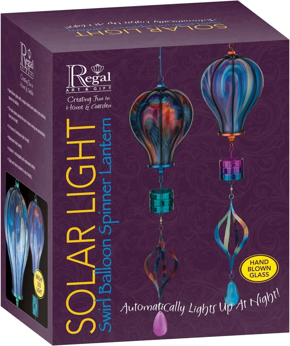 Regal Art & Gift Hot Air Balloon Solar Lantern – Hanging Solar-Powered LED Lights, Waterproof Portable Decorative Outdoor Lamp Made of Metal & Glass for Garden, Patios & Pathway – Multi