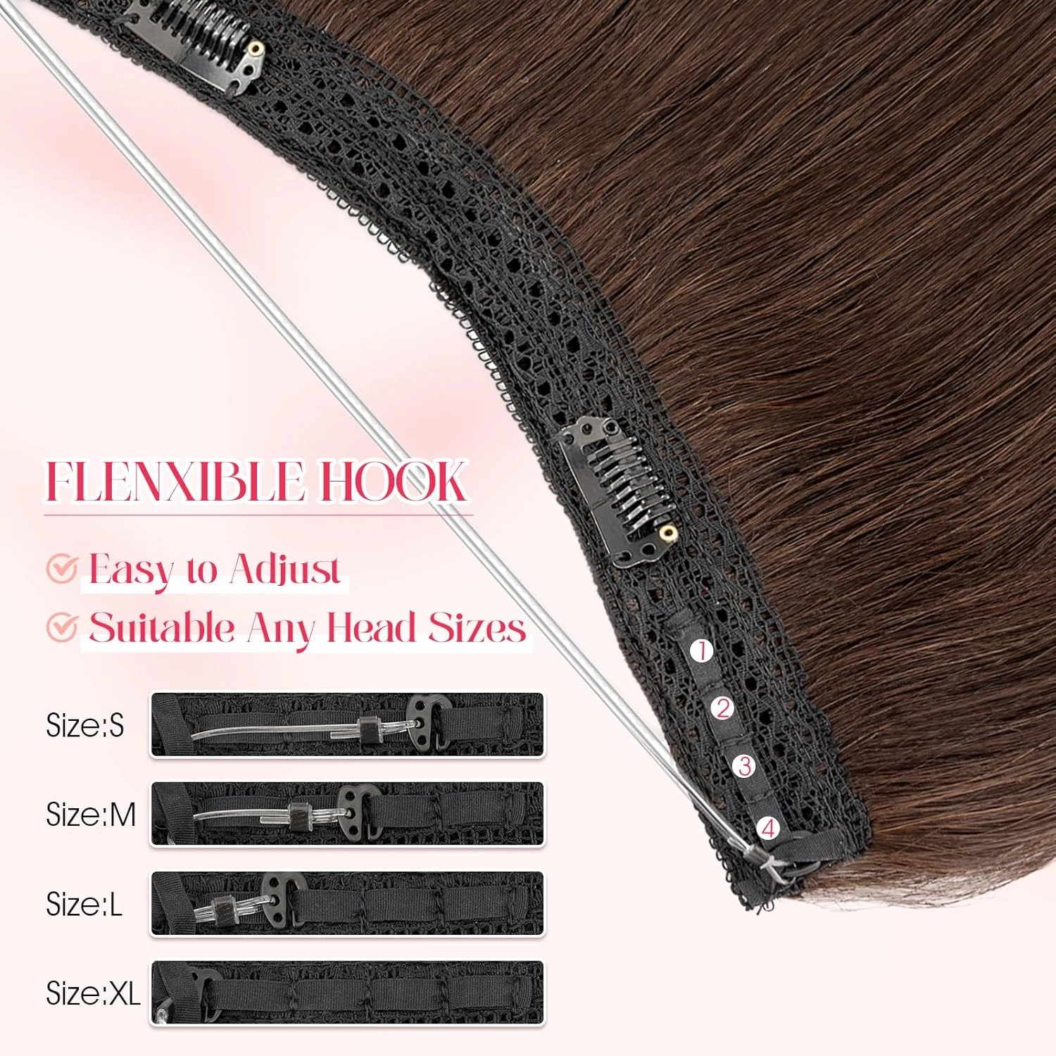 Rich Choices 100% Real Human Halo Hair Extensions Remy Invisible Wire In Hair Extensions Human Hair Clip in Hair Piece Straight,Can be Curled 20 Inch #2 Dark Brown