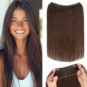 Rich Choices 100% Real Human Halo Hair Extensions Remy Invisible Wire In Hair Extensions Human Hair Clip in Hair Piece Straight,Can be Curled 20 Inch #2 Dark Brown