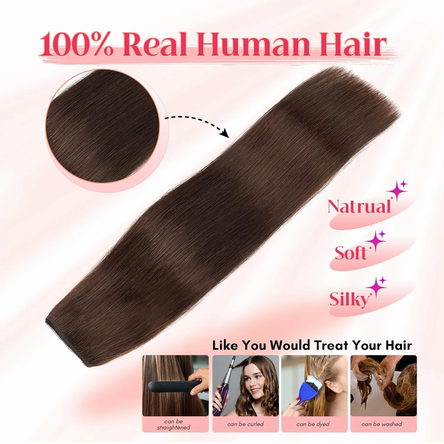 Rich Choices 100% Real Human Halo Hair Extensions Remy Invisible Wire In Hair Extensions Human Hair Clip in Hair Piece Straight,Can be Curled 20 Inch #2 Dark Brown