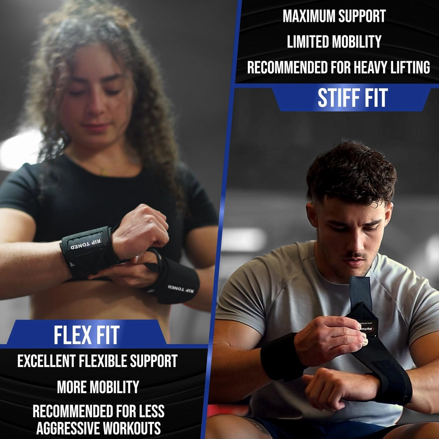 Rip Toned 18” Wrist Wraps - Wrist Straps for Weightlifting - Lift Better, Protect Wrist Pain - Adjustable, Durable, Machine Washable - Wrist Wraps for Weightlifting - USPA Endorsed for Men & Women