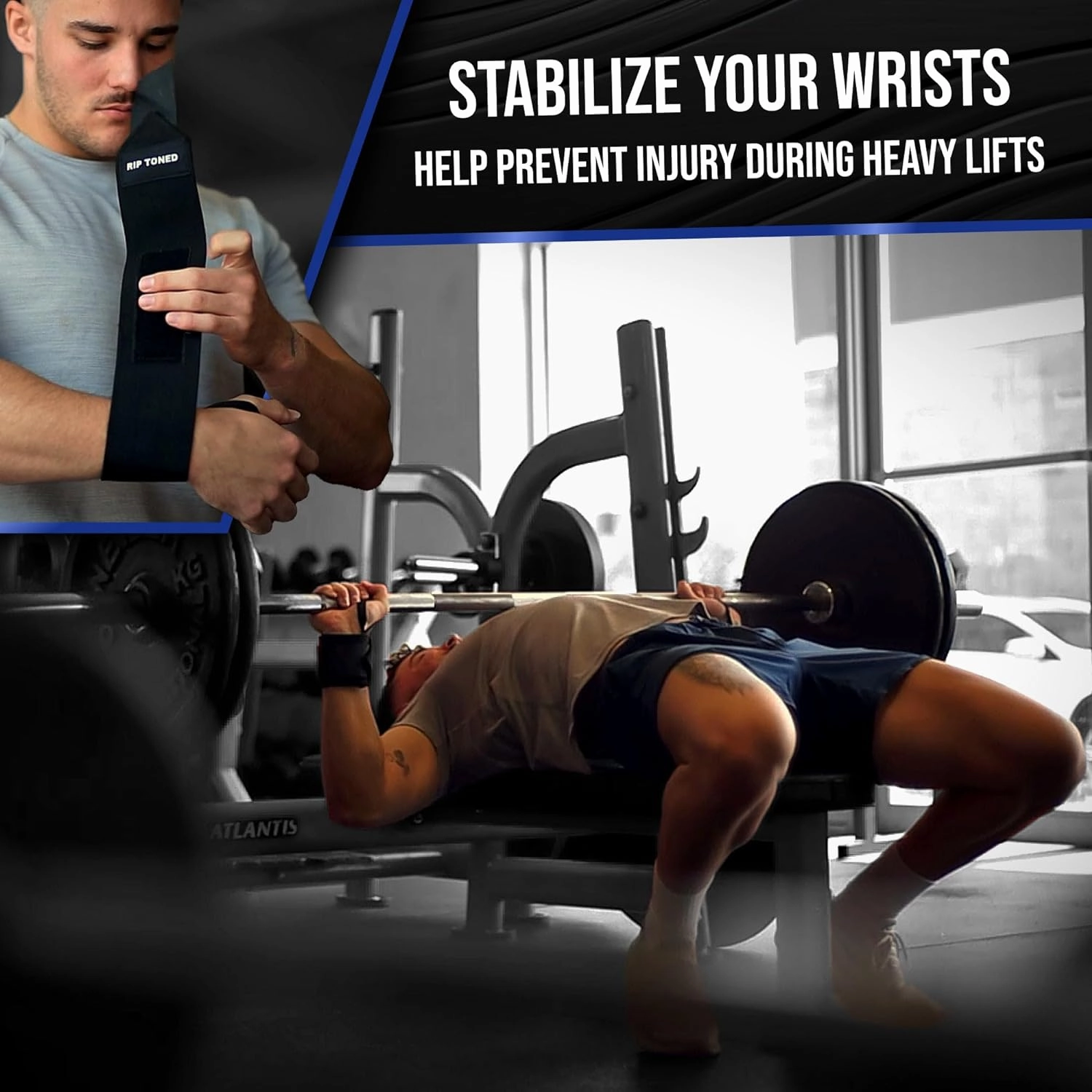 Rip Toned 18” Wrist Wraps - Wrist Straps for Weightlifting - Lift Better, Protect Wrist Pain - Adjustable, Durable, Machine Washable - Wrist Wraps for Weightlifting - USPA Endorsed for Men & Women