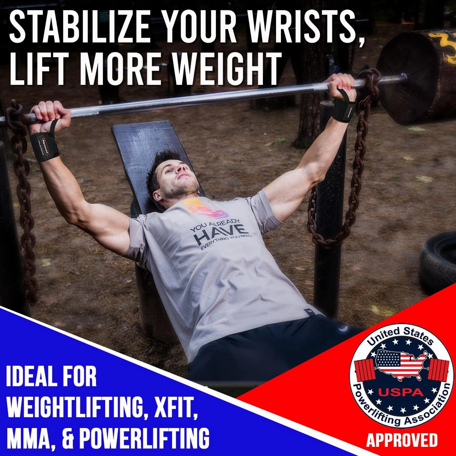 Rip Toned 18” Wrist Wraps - Wrist Straps for Weightlifting - Lift Better, Protect Wrist Pain - Adjustable, Durable, Machine Washable - Wrist Wraps for Weightlifting - USPA Endorsed for Men & Women
