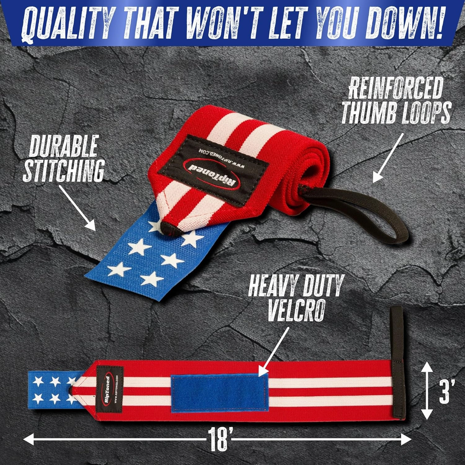 Rip Toned 18” Wrist Wraps - Wrist Straps for Weightlifting - Lift Better, Protect Wrist Pain - Adjustable, Durable, Machine Washable - Wrist Wraps for Weightlifting - USPA Endorsed for Men & Women