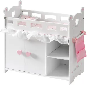 ROBUD Baby Doll Crib, Wooden Doll Bed, Baby Crib Toy with Storage, Bedding, Storage Bag and 3 Hooks, 18-21 inch Doll Accessories, American Girl Doll Furniture Ages 3  (White)