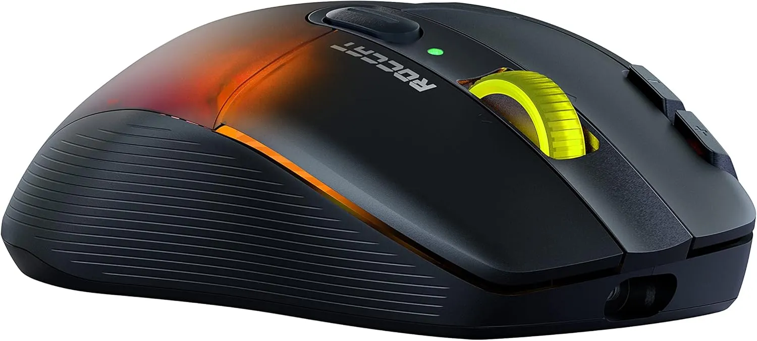 ROCCAT Kone XP Air – Wireless Customizable Ergonomic RGB Gaming Mouse, 19K DPI Optical Sensor, 100-hour Battery & Charging Dock, 29 Programmable Inputs & AIMO RGB Lighting, 4D Wheel – Black