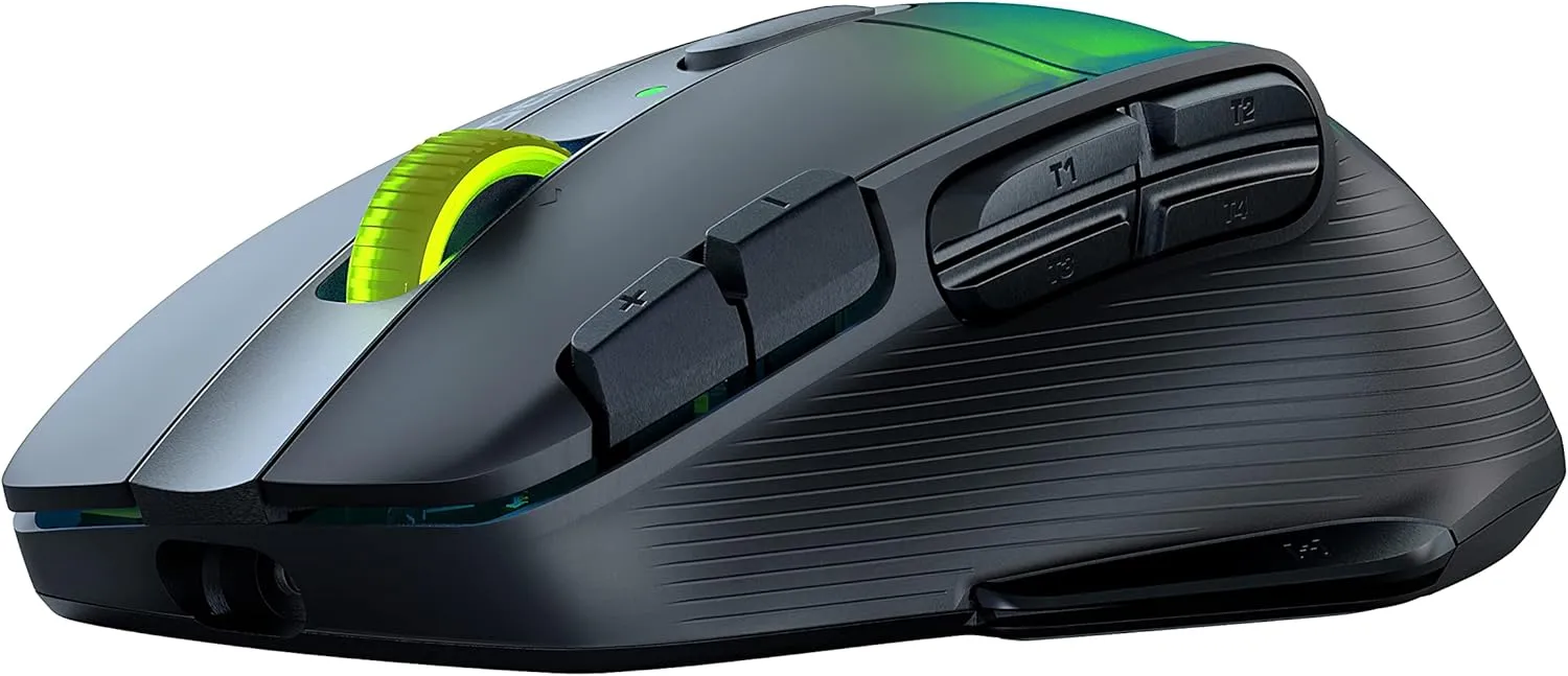 ROCCAT Kone XP Air – Wireless Customizable Ergonomic RGB Gaming Mouse, 19K DPI Optical Sensor, 100-hour Battery & Charging Dock, 29 Programmable Inputs & AIMO RGB Lighting, 4D Wheel – Black