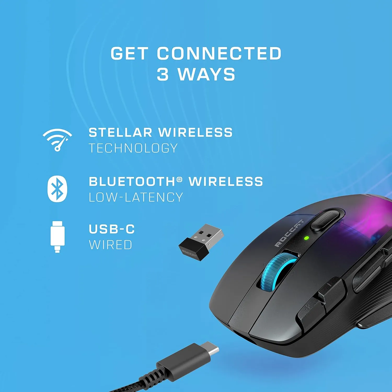 ROCCAT Kone XP Air – Wireless Customizable Ergonomic RGB Gaming Mouse, 19K DPI Optical Sensor, 100-hour Battery & Charging Dock, 29 Programmable Inputs & AIMO RGB Lighting, 4D Wheel – Black
