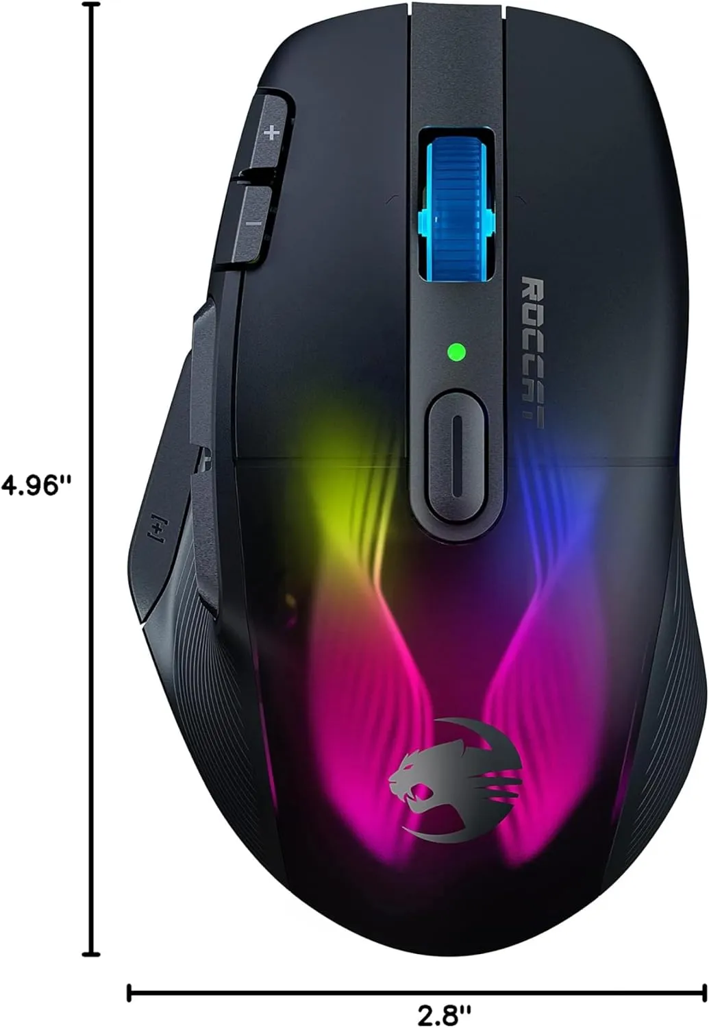 ROCCAT Kone XP Air – Wireless Customizable Ergonomic RGB Gaming Mouse, 19K DPI Optical Sensor, 100-hour Battery & Charging Dock, 29 Programmable Inputs & AIMO RGB Lighting, 4D Wheel – Black
