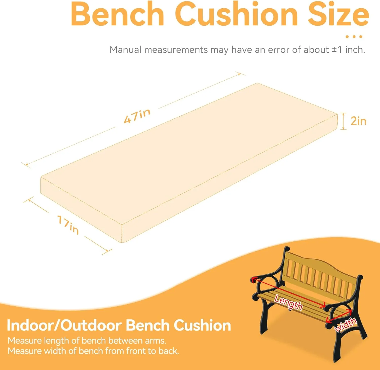 ROFIELTY Bench Cushion 47 inch, Durable Bench Cushions for Indoor Furniture, Window Seat Cushions Indoor, Personalized Custom Bench Cushion (Light Brown, 47x17x2)