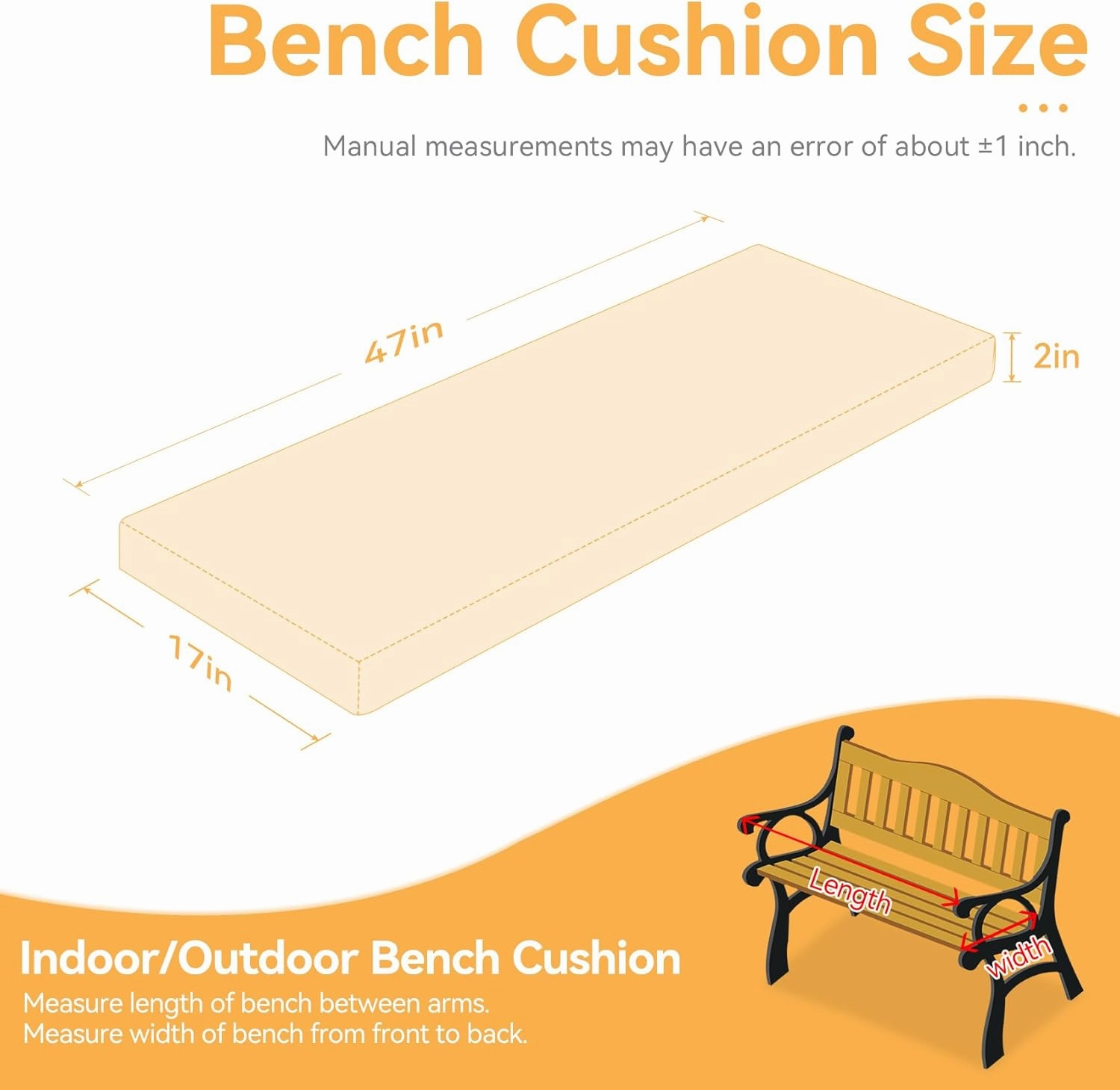 ROFIELTY Bench Cushion 47 inch, Durable Bench Cushions for Indoor Furniture,Window Seat Cushions Indoor, Personalized Custom Bench Cushion (Dark Gray, 47x17x2)