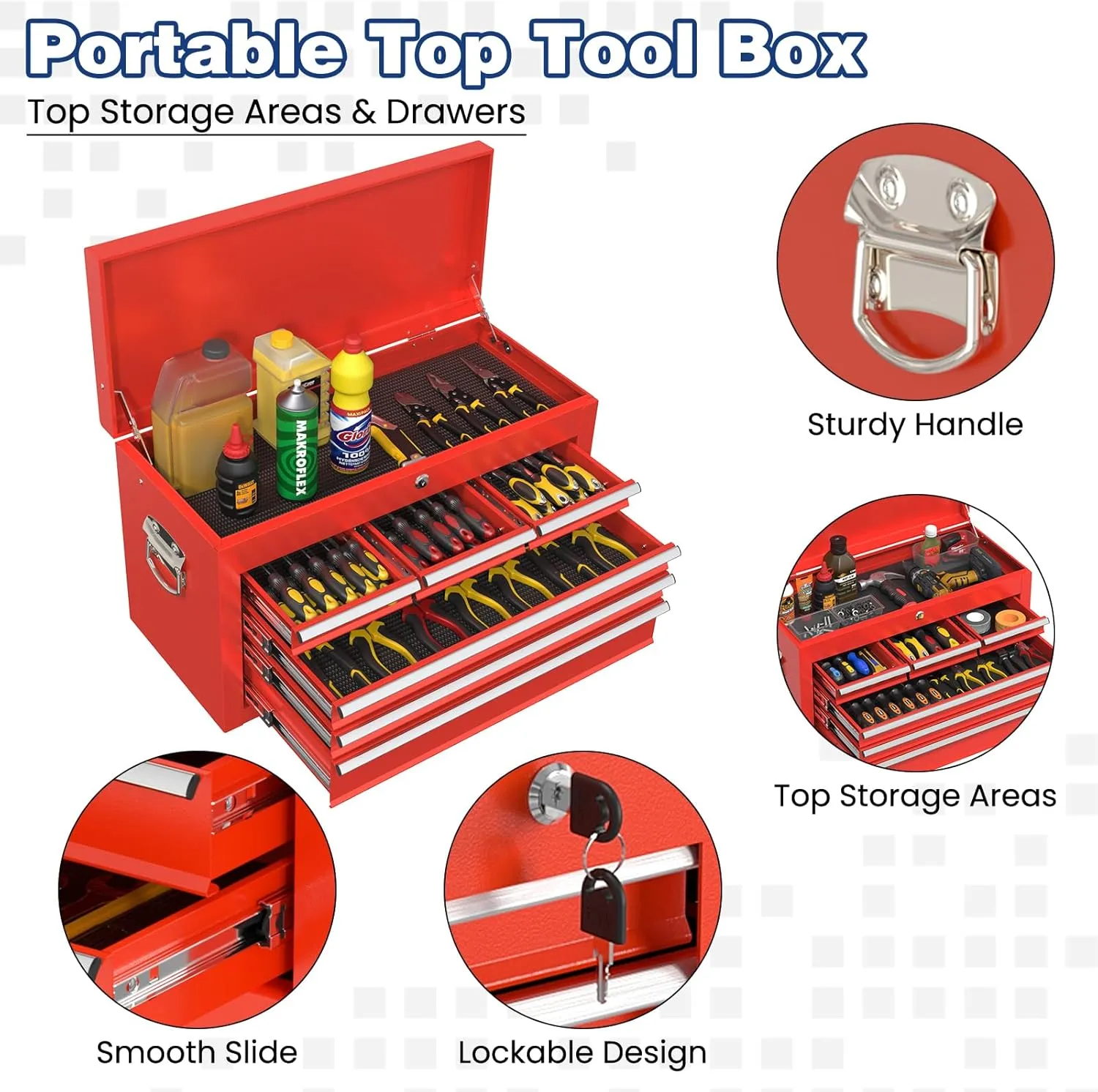 Rolling Tool Box with Wheels, 8-Drawer High Capacity Tool Chest with Wheels, Removable Storage Toolbox with Lock for Garage, Workshop