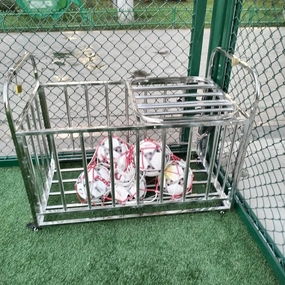 Rolling Sports Ball Cart for School Playgrounds, Heavy Duty Basketball Cage Lockable Storage Bin with Wheels, Metal Volleyball Football Display Stand Holder Shelf - Gym Equipment Organizer