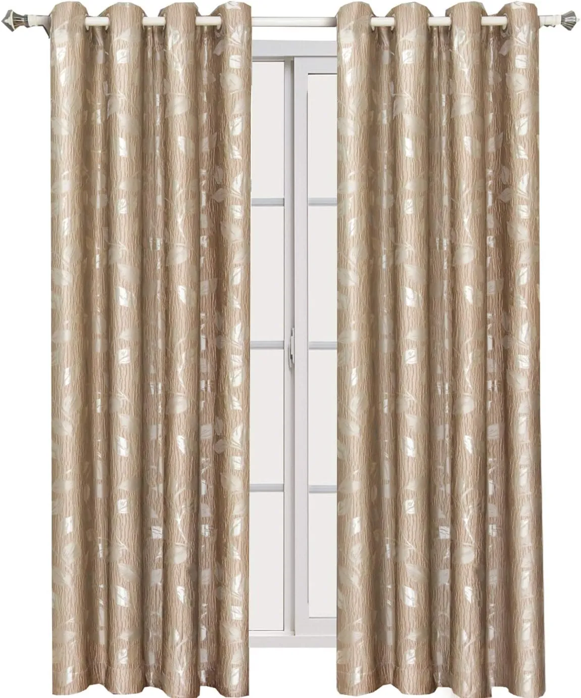 Royal Tradition Charlotte 104-Inch Wide x 63-Inch Long, Jacquard Set of 2 Grommet Top Curtains, Mocha