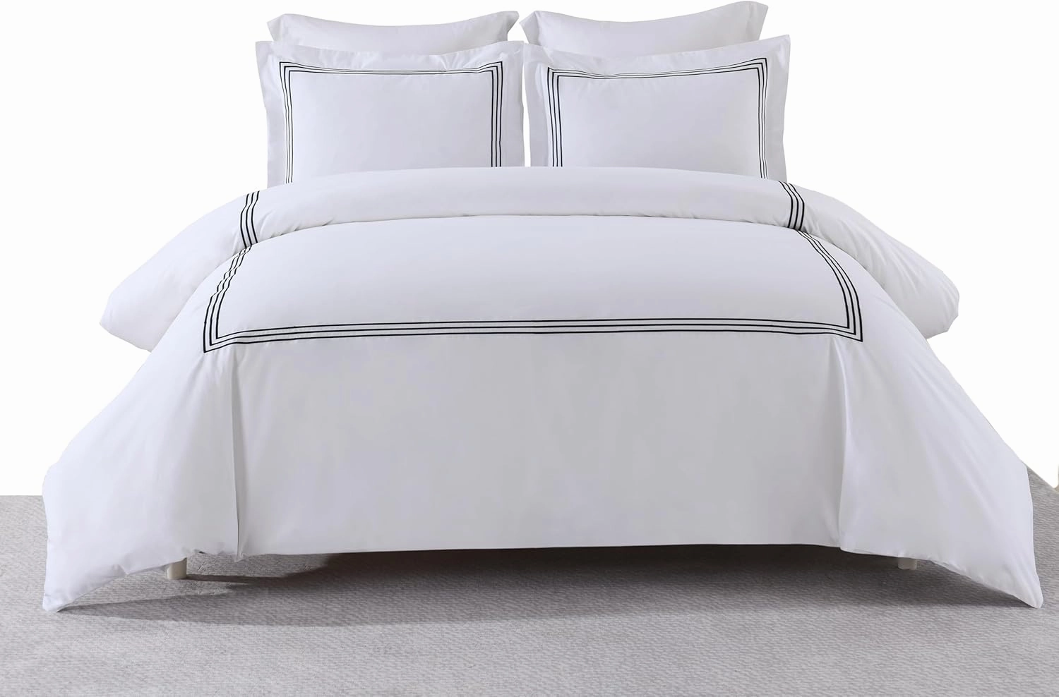 Royal Hotel Bedding Embroidered Adeline 3pc Comforter Cover with Pillow Shams, Duvet Cover Set, 100% Cotton Percale, Full/Queen, White and Black