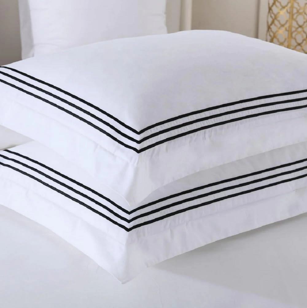 Royal Hotel Bedding Embroidered Adeline 3pc Comforter Cover with Pillow Shams, Duvet Cover Set, 100% Cotton Percale, Full/Queen, White and Black