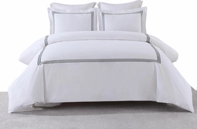 Royal Hotel Bedding Embroidered Adeline 3pc Comforter Cover with Pillow Shams, Duvet Cover Set, 100% Cotton Percale, Full/Queen, White and Black