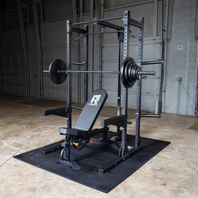 Rugged Strength & Fitness Half Rack (Y120P8) with Extended Half Rack Package with Lat, Bench, 300 lb. Weight Set & Floor Mats, Ideal for Home Gym Strength Training, Squats, and Workout