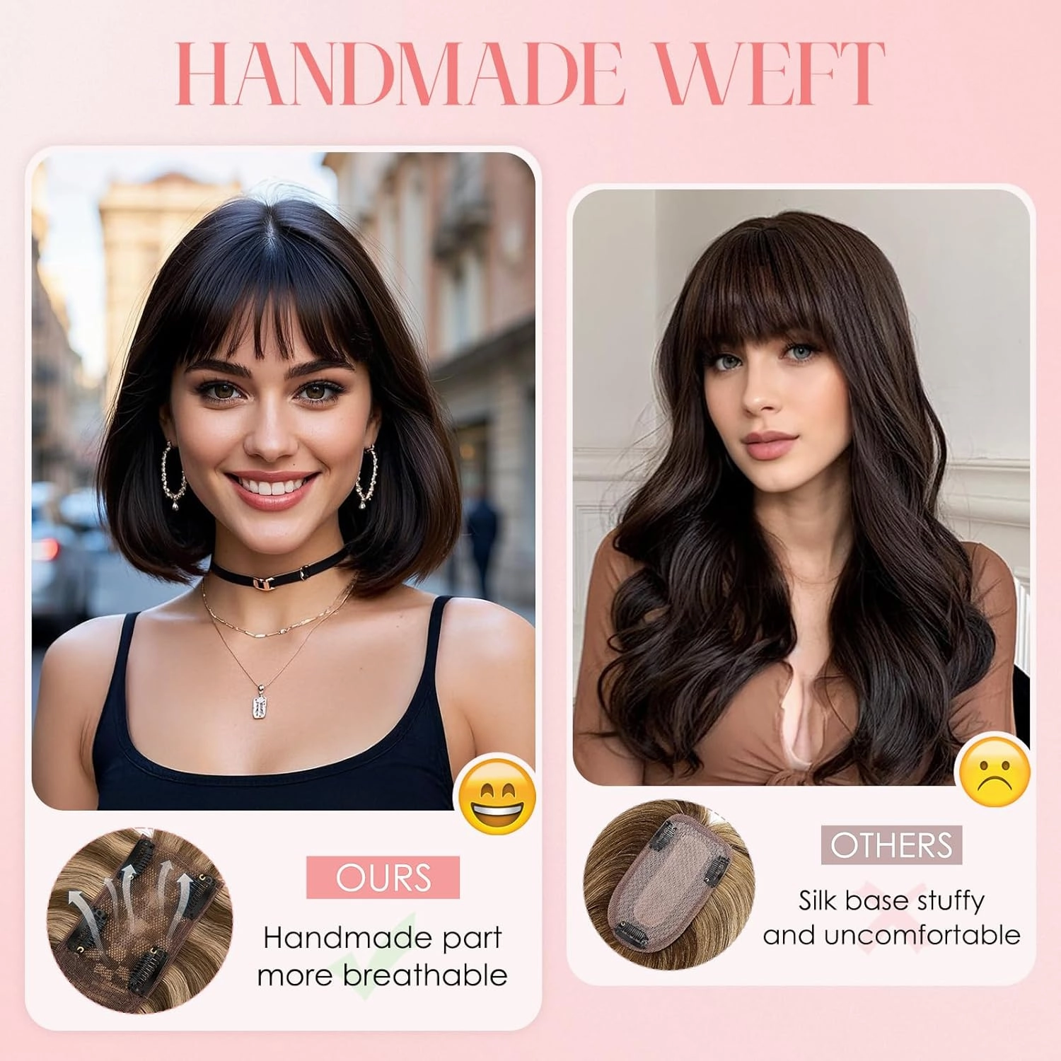 S-noilite Hair Toppers for Women with Bangs Real Human Hair 360° 3D Cover Clip in Bangs 2X6 Coverage Clip in Hairpiece for Women with Thinning Hairline 14Inch (Medium Brown/Dark Blonde)