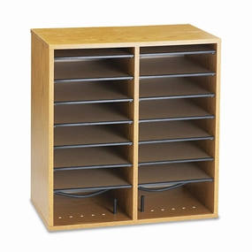Safco® Wood/Laminate Literature/CD Sorter, 16 Compartments, 19.5 x 11.75 x 21, Medium Oak
