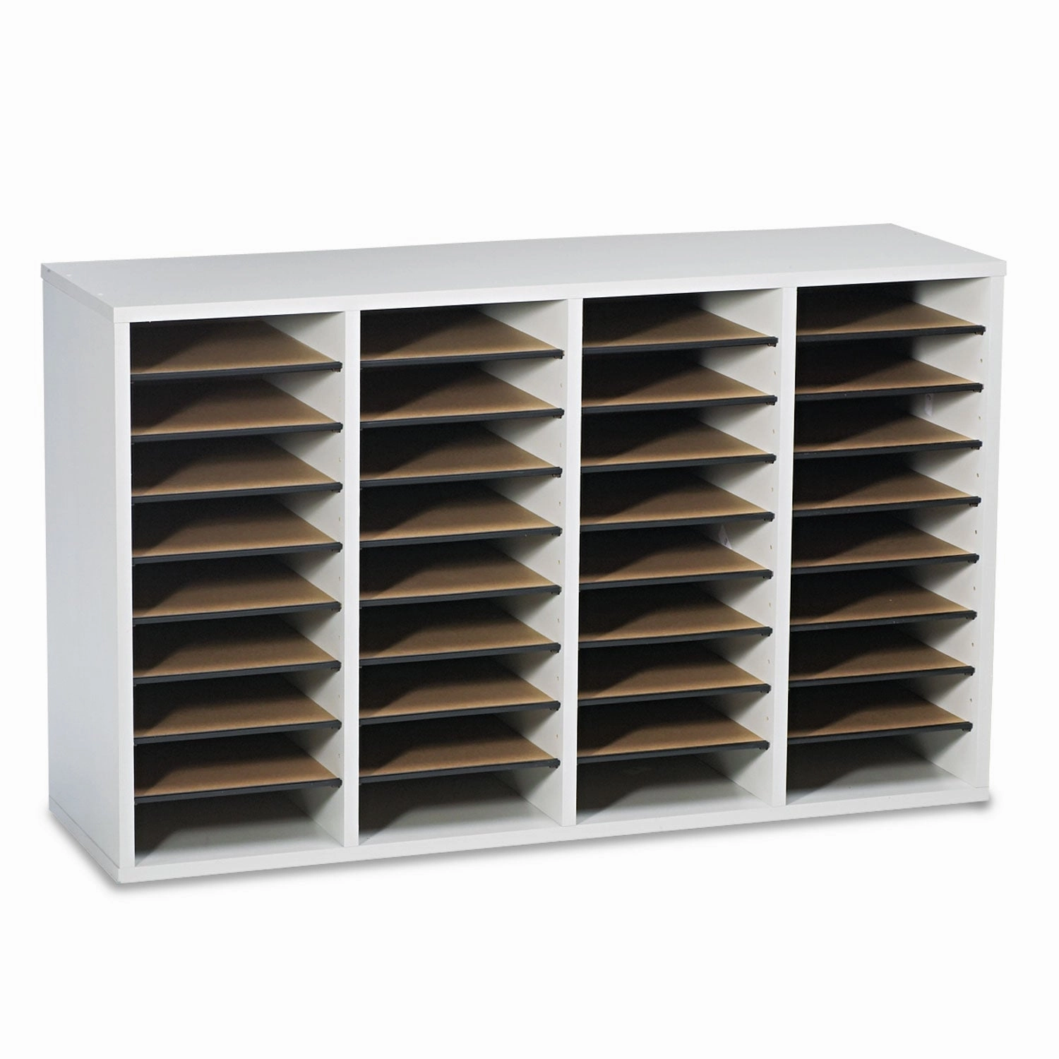 Safco® Wood/Laminate Literature Sorter, 36 Compartments, 39.25 x 11.75 x 24, Gray