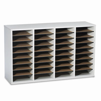 Safco® Wood/Laminate Literature Sorter, 36 Compartments, 39.25 x 11.75 x 24, Gray