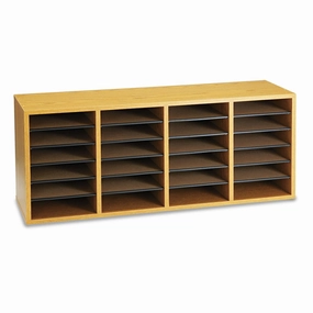 Safco® Wood/Laminate Sorter, 24 Compartments, 39.25 x 11.75 x 16.25, Medium Oak