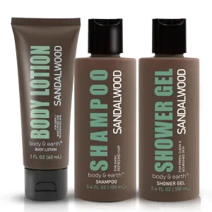 Sandalwood Men's Bath & Body Set - Shower Gel, Body Lotion, Shampoo - Self Care Gifts for Men